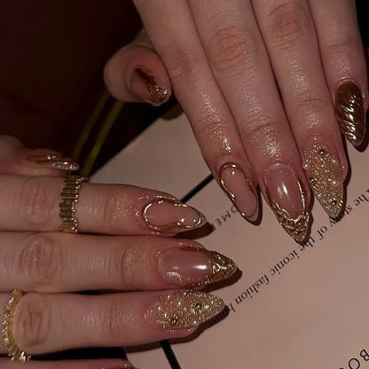 24Pcs False Nails Spicy Girl Silver Bow with Diamond Fake Nails with Glue Almond Press on Nails Black Cool Y2k Almond Nail Set Good Vibrations