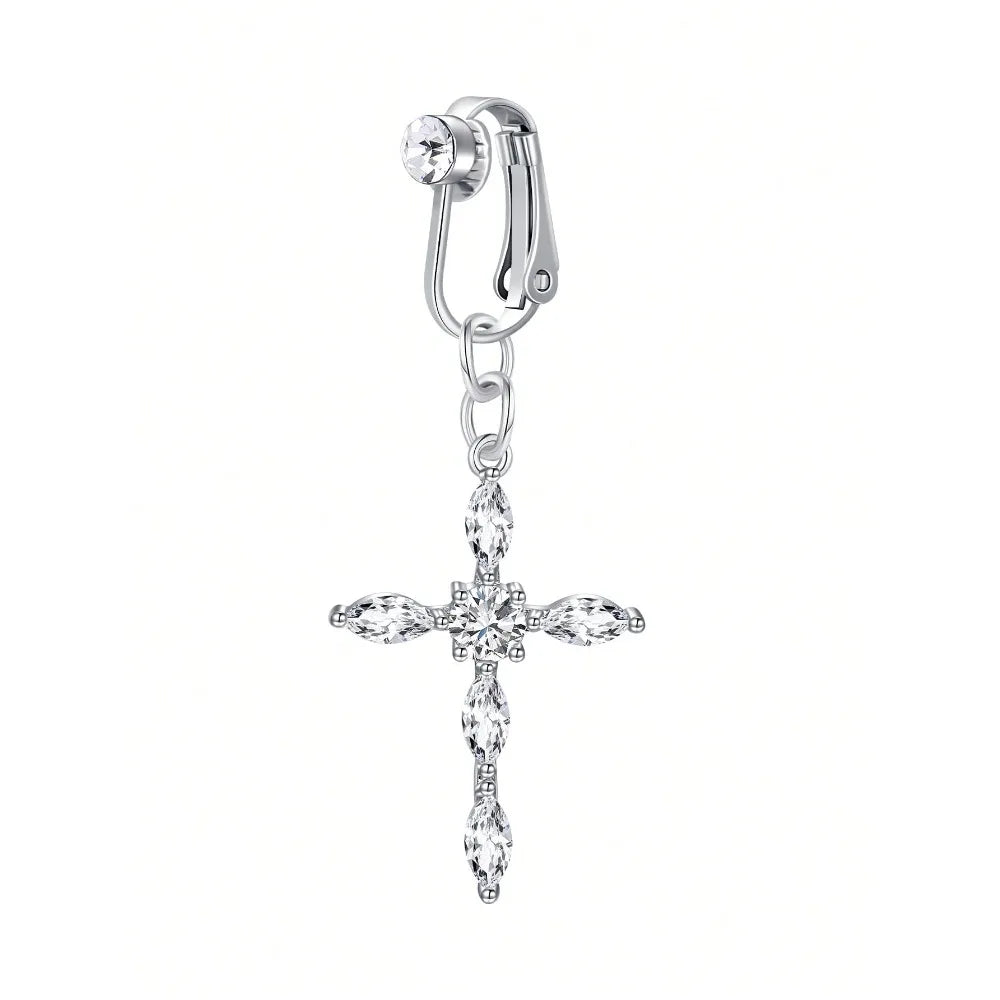 Fake Belly Ring Bell Button Rings Fake Belly Piercing Love Heart Butterfly Dangle Clip On Umbilical Navel Cartilage Earring Clip Good Vibrations Adult Super Store