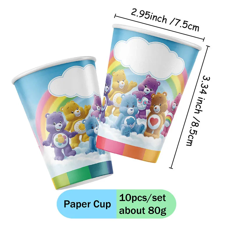 Care Bear Party Supplies Disposable Plate  Napkin Tablecloth Cake Topper Gifts Bag Kids for Birthday Party Decorations Set Gifts Good Vibrations