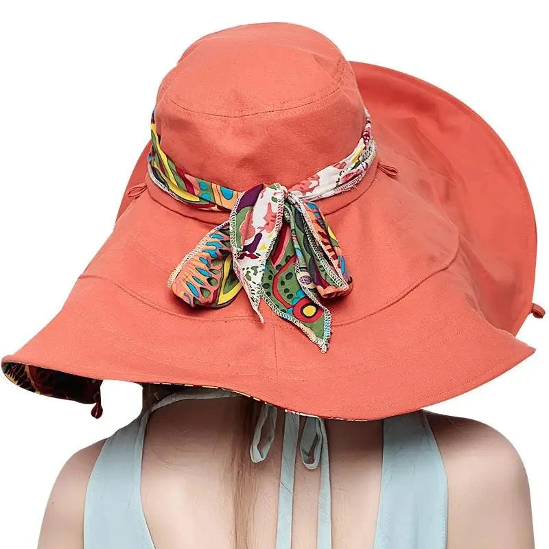 Sun Hats for Women Summer Large Beach Hat Flower Printed Wide Brim Bob Chapeu Panama Feminino Good Vibrations