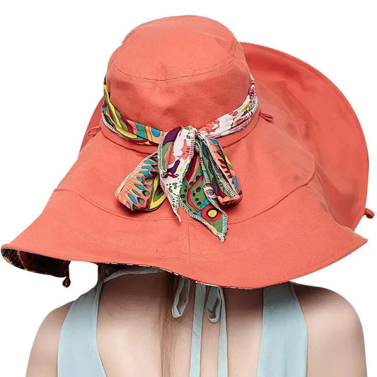 Sun Hats for Women Summer Large Beach Hat Flower Printed Wide Brim Bob Chapeu Panama Feminino Good Vibrations