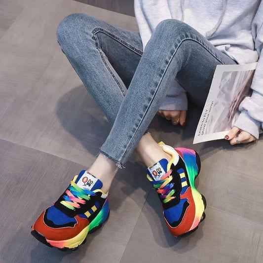 Trendy Women Sneakers Tennis Multicolor Sports Shoes for Women Platform Light Vulcanize Hot Sale Female Running Shoes Leisure Good Vibrations
