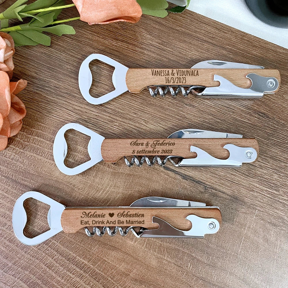 Wedding Gifts for Guests Personalized Wine Corkscrew Bottle Opener Wedding Souvenirs Party Favors Customized Wooden Wine Openers Good Vibrations