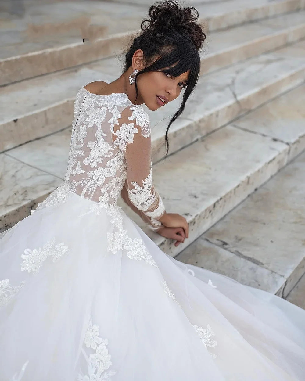 Wedding Party Dress For Women V Neck Full Sleeves Bridal Gowns Elegant A Line Botton For Women Customize  Measure Stunning