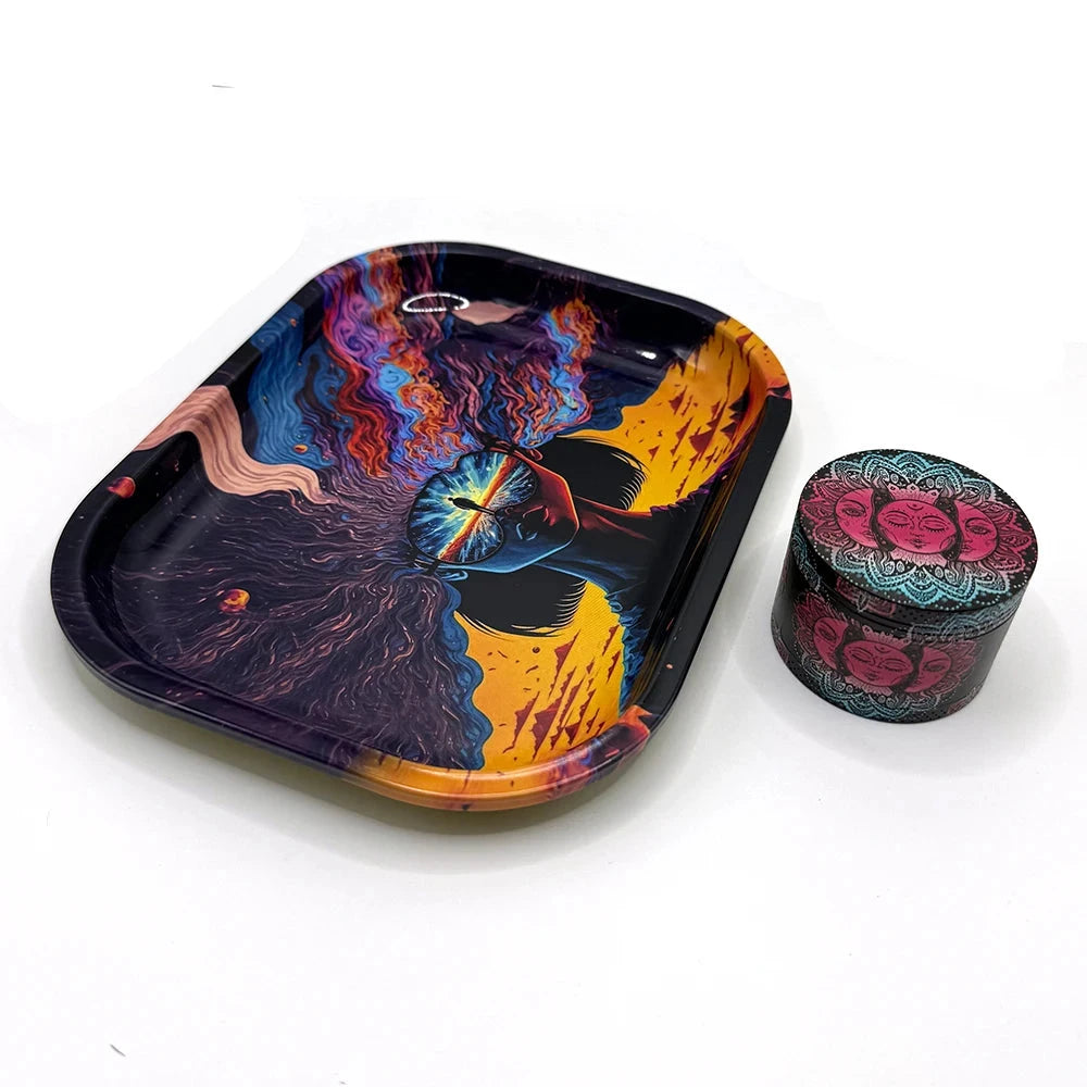 Metal 18X14CM Metal Rolling Maker Tray Kit with 2inch 50MM Smoke Herb Grinder Tobacco Set Spice Herb Tool Gift Good Vibrations Adult Super Store