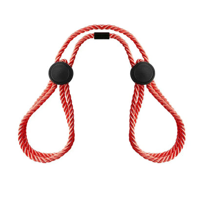 Erotic adjustable red rope handcuffs for BDSM.
