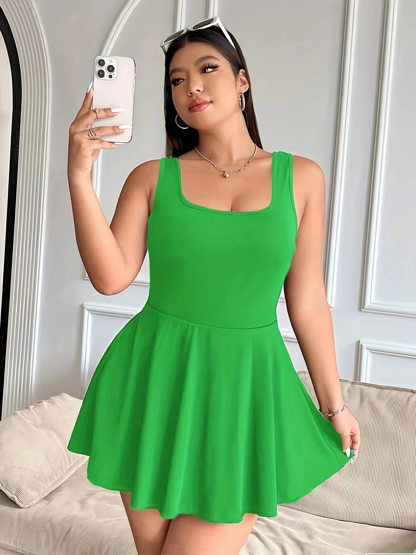 Popular hot products for spring, summer and autumn, home leisure and commuting elegant solid color large-size women's dress Good Vibrations