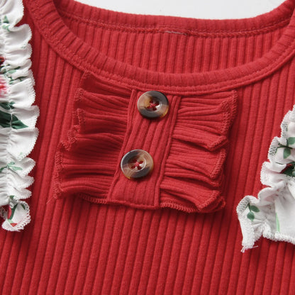 Newborn Infant Baby Girl Spring Autumn 3PCS Clothes Set Knitted Long Sleeve Bodysuit Top + Floral Printed Pants + Bow Headband Good Vibrations