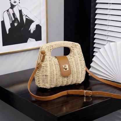 Women's Shoulder Bag Casual Boho Woven Straw Crossbody Bag Lightweight Handmade Summer Beach Vacation Resort Good Vibrations