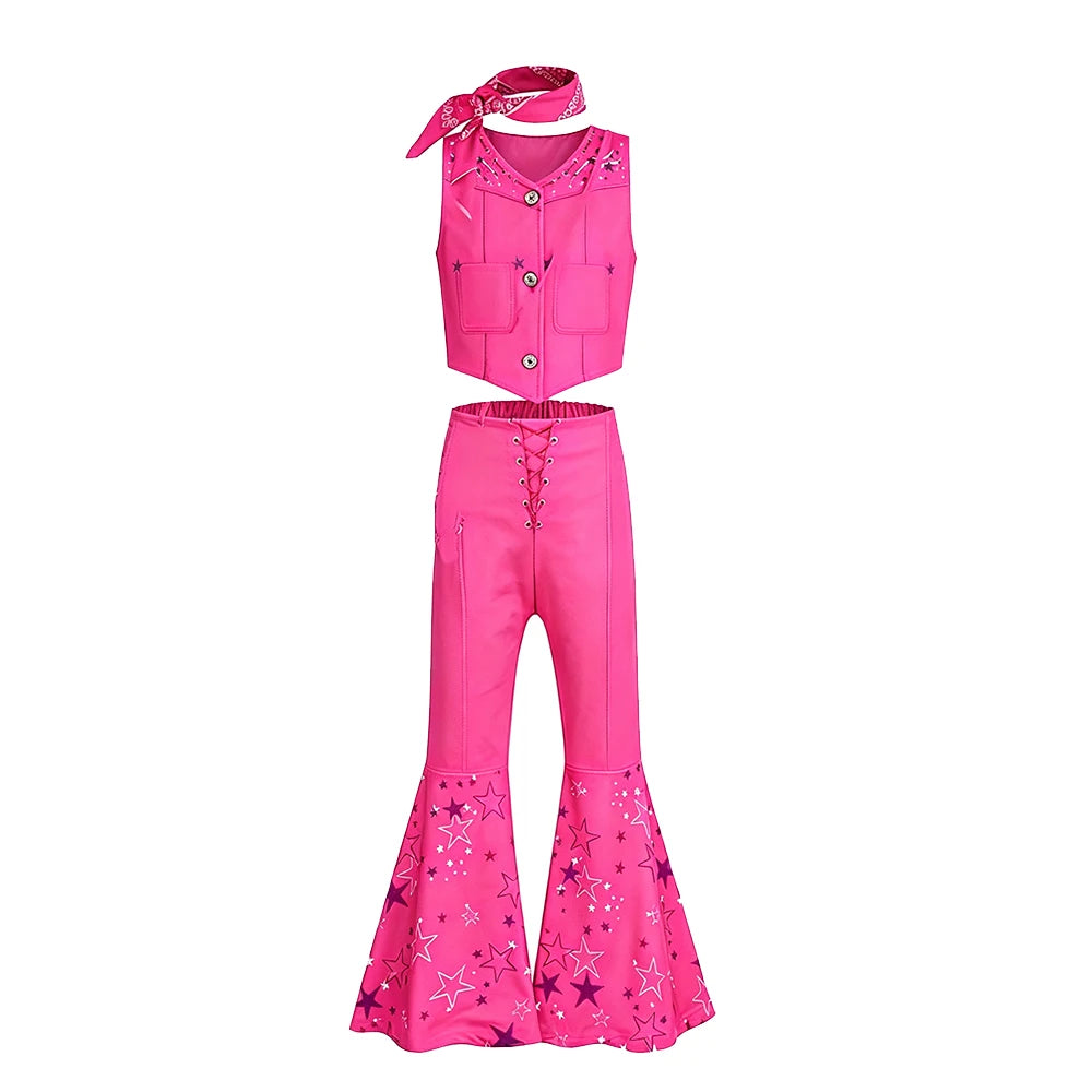 Pink Cowgirl Costume Girls Outfit Sets Vest Flared Pants Kids Halloween Costumes Good Vibrations