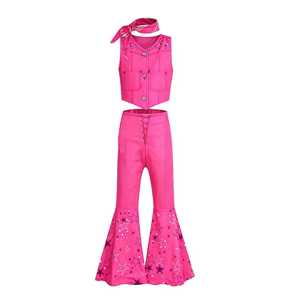 Pink Cowgirl Costume Girls Outfit Sets Vest Flared Pants Kids Halloween Costumes Good Vibrations