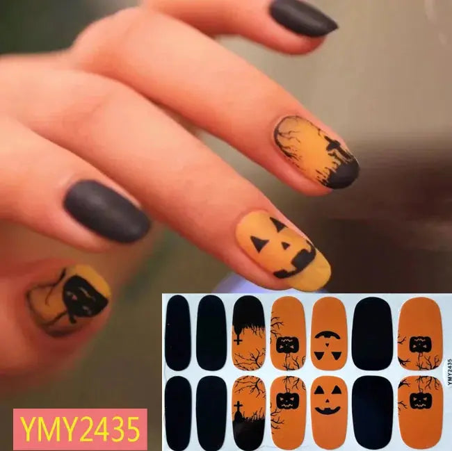 Halloween Nail Stickers Full Cover Adhesive  Nail Polish Wraps Blood Pumpkin Ghost Nail Decals DIY Festival Nail Patch Decors Good Vibrations