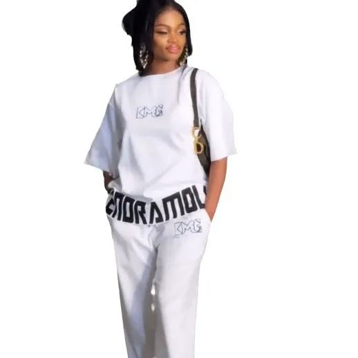 2025 Short-sleeved Suit Casual And Fashionable Sports Two-piece Set Loose Loose And Slimming Conjuntos Para Mujeres 2 Piezas Good Vibrations