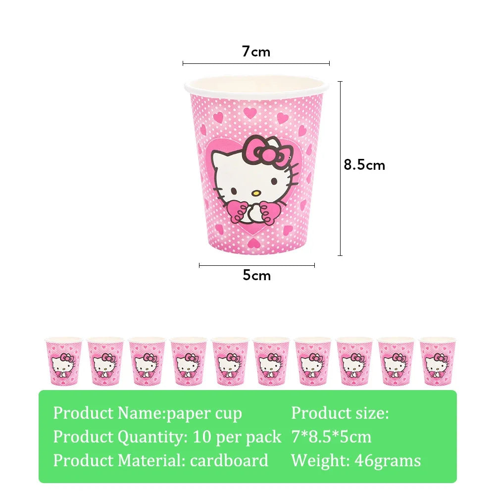 Hello Kitty Theme Girls Birthday Party Disposable Tableware Paper Cup Plate Balloon Kids Favors KT Balloon Party Decor Supplies Good Vibrations