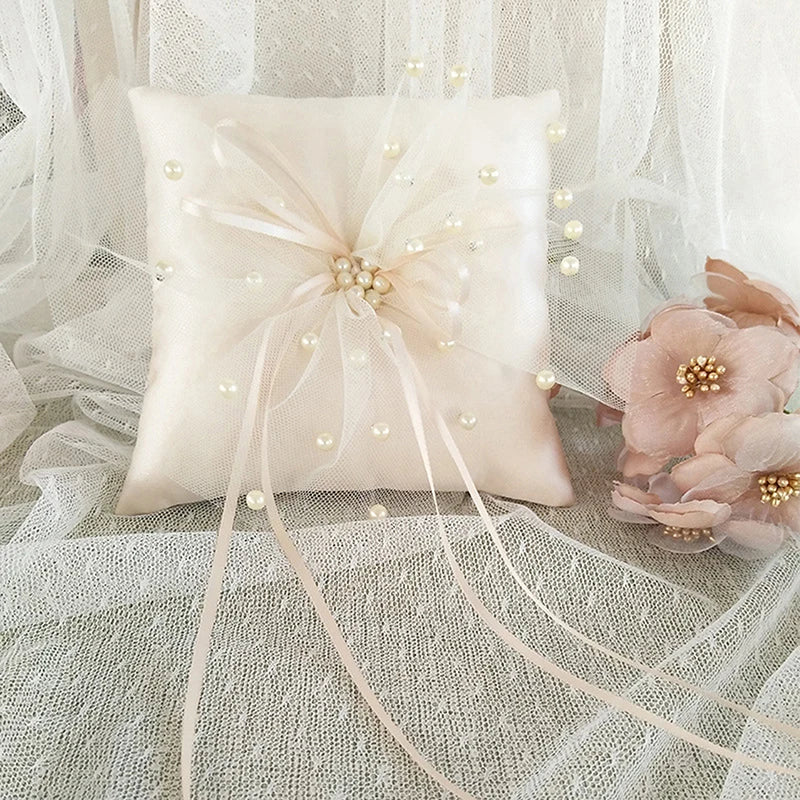Wedding Ring Pillow For Wedding Decoration 15 X 15cm Double Heart Rhinestones Decor Satin Bridal Cushion With Ribbons Fashion Good Vibrations