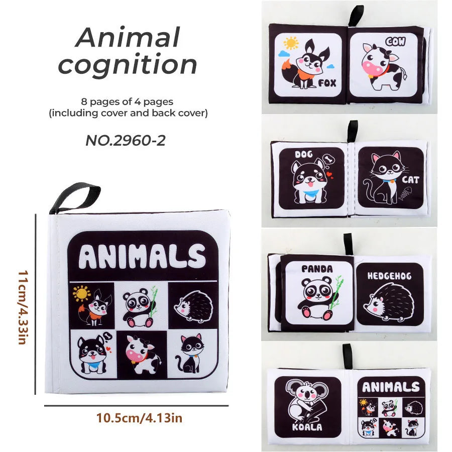 4 Pages Enlightenment Early Learning Books Children Black and White Cloth Book for Kids Montessori Educational Toys Good Vibrations