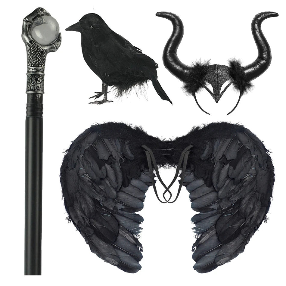Halloween Costume For Kids Black Witch Dress Luxury Lace Sequin Evil Role Playing Costume Maleficent Dress Up Outfit Ghost Bride Good Vibrations