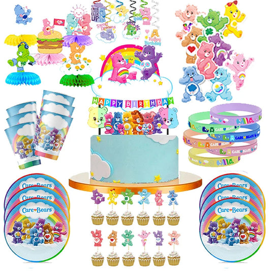 Care Bear Party Supplies Disposable Plate  Napkin Tablecloth Cake Topper Gifts Bag Kids for Birthday Party Decorations Set Gifts Good Vibrations