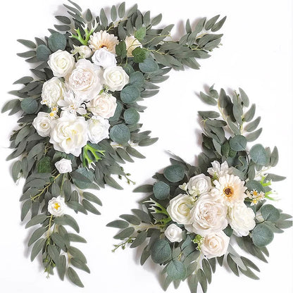 Yannew Burnt Orange Rustic Wedding Arch Flowers White Swag Drape Kit for Wedding Ceremony Reception Backdrop Floral Decoration Good Vibrations