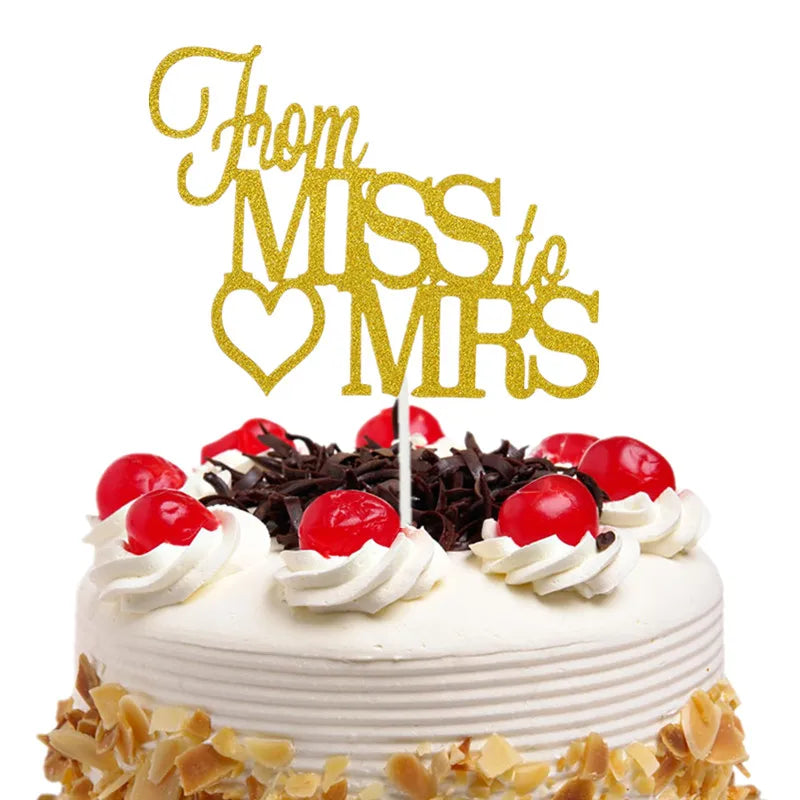 Cake Topper From Miss To Mrs Bride Wedding Cupcakes flags For Decor Mariage Mr Mrs  Family Cake Toppers Bridal Shower Party Good Vibrations