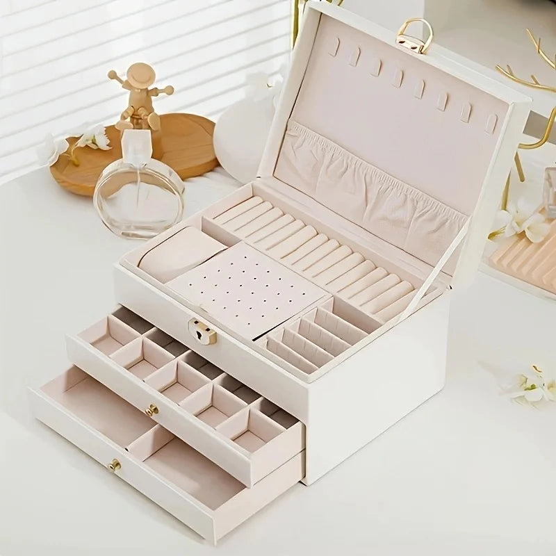 Jewelry Organizer Box, Women Jewelry Box 3 Layers with 2 Drawers, Large Jewelry Organizers Jewelry Boxes Display