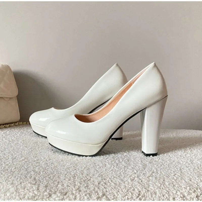 New High Heels Shoes Women White Wedding Shoes Thick High Heels Fashion Party Pumps Footwear Black Red Big Size 34-42 Good Vibrations