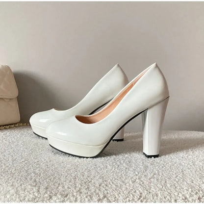 New High Heels Shoes Women White Wedding Shoes Thick High Heels Fashion Party Pumps Footwear Black Red Big Size 34-42 Good Vibrations
