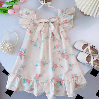 Bear Leader Rose Pink Plaid Bow Dress Elegant Lolita Child Big Girls Midi Dress Children Dresses Teens Party Princess Sundress Good Vibrations
