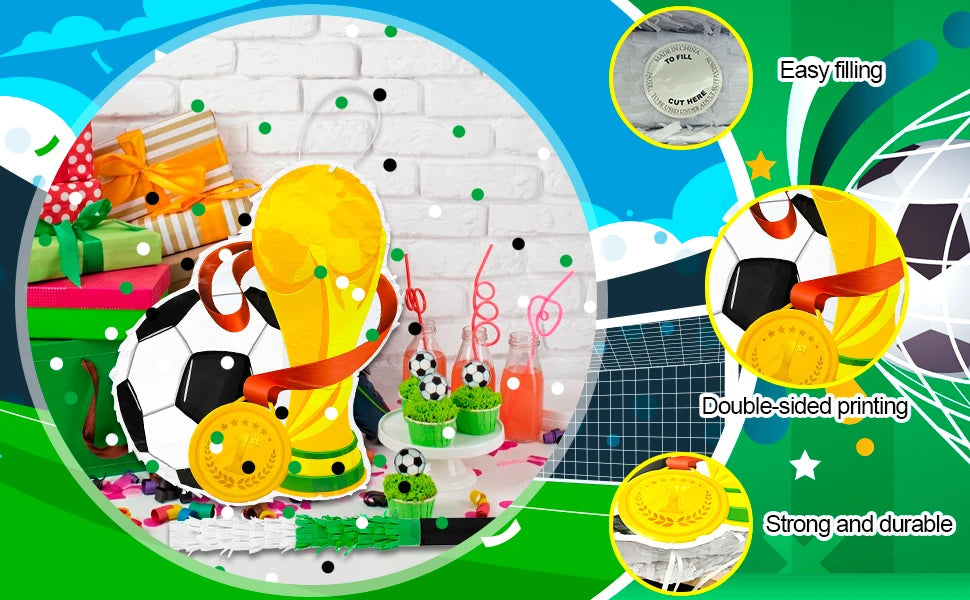 Soccer Ball Pinata, 4 Pcs Soccer Pinatas Bundle - 15.1''Soccer Theme Piñata,Soccer Party Pinata Stick&Games Blindfold etc Good Vibrations