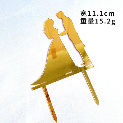 Mrs & Mrs Wedding Party Cake Topper Gold Black Ring Acrylic Wedding Cake Toppers Dessert Decoration Bride Groom Baking Supplies Good Vibrations