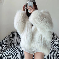 Faux Fur Jackets for Women Autumn Winter Short Bat Maxi Hooded Coats Warm Thick Coat Loose Open Stitch Jacket Y2k Streetwear Good Vibrations