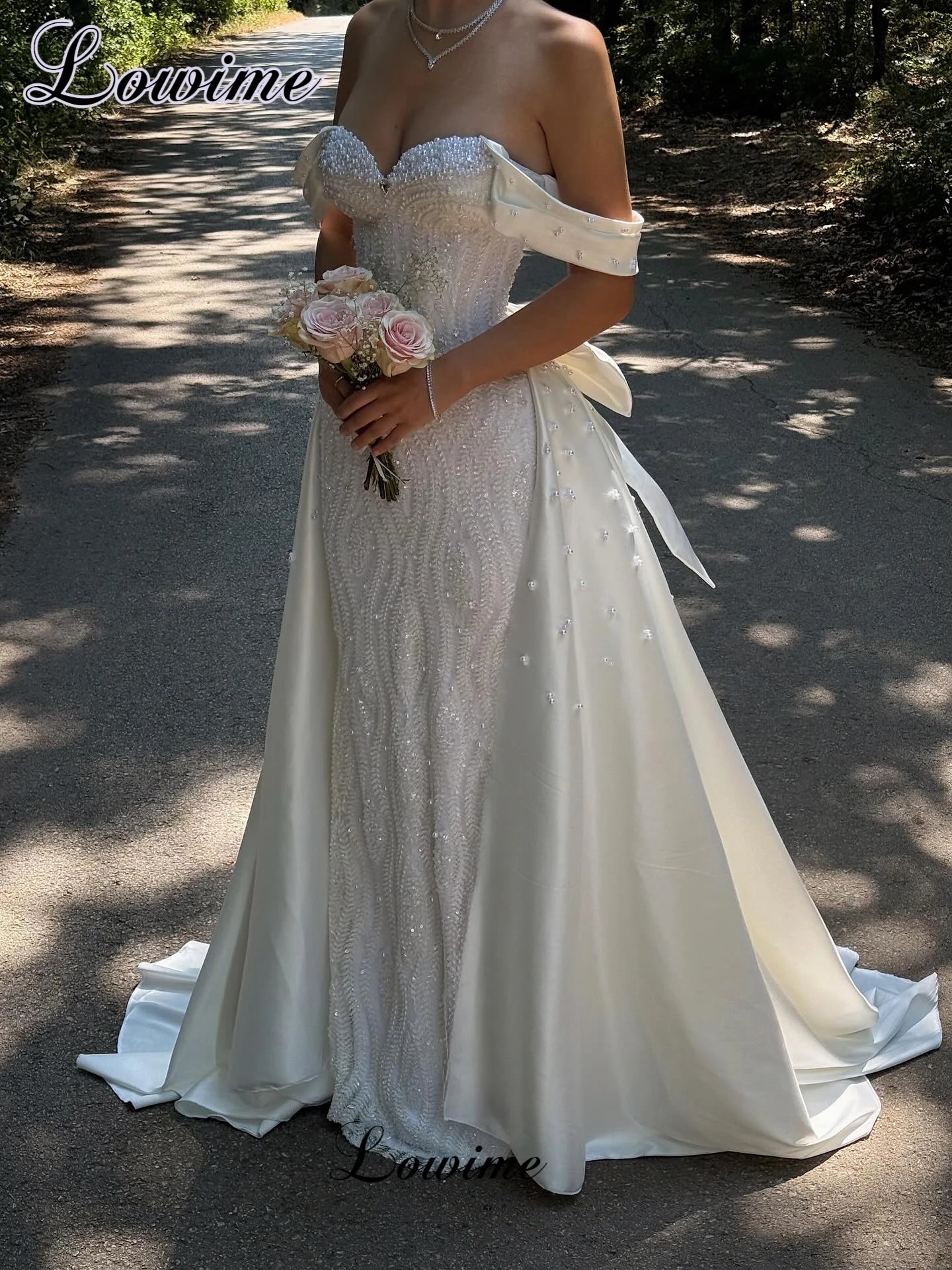Newest Elegant White Wedding Dresses Mermaid Garden Sweet Wedding Gowns With Detachable Train Vestidos De Novia Customized