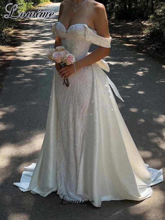 Newest Elegant White Wedding Dresses Mermaid Garden Sweet Wedding Gowns With Detachable Train Vestidos De Novia Customized