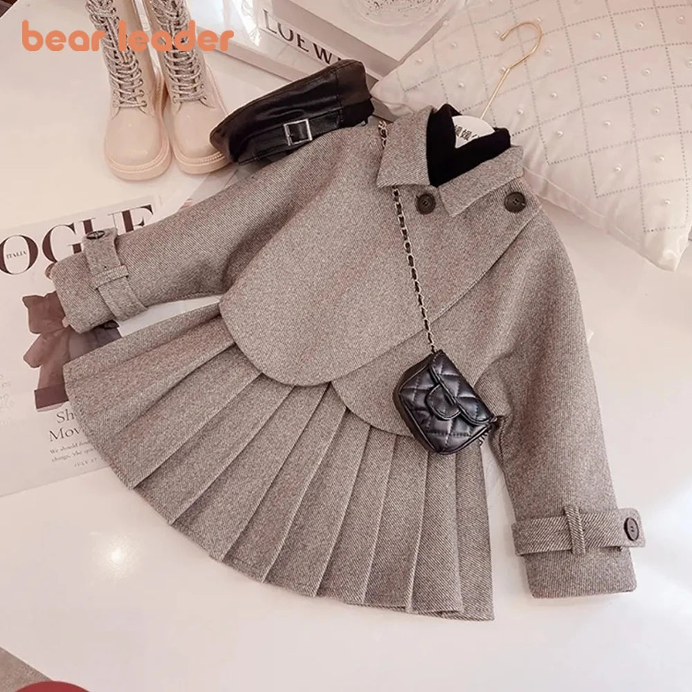 Bear Leader Fashion Kids Girls Princess 2pcs Clothes Set Autumn Winter Children Coat Outwear+Skirts Vintage Outfits Suit 2-12Y Good Vibrations