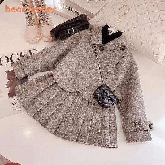 Bear Leader Fashion Kids Girls Princess 2pcs Clothes Set Autumn Winter Children Coat Outwear+Skirts Vintage Outfits Suit 2-12Y Good Vibrations