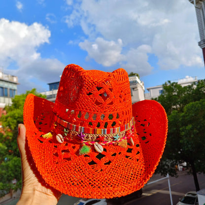 hats straw cowgirl western hat  mexican hat  retro curling hat western cowboy hat outdoor riding hat travel sports hat Good Vibrations
