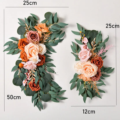 Yannew Artificial Wedding Arch Flowers Kit Boho Dusty Rose Blue Eucalyptus Garland Drapes for Wedding Decorations Welcome Sign Good Vibrations