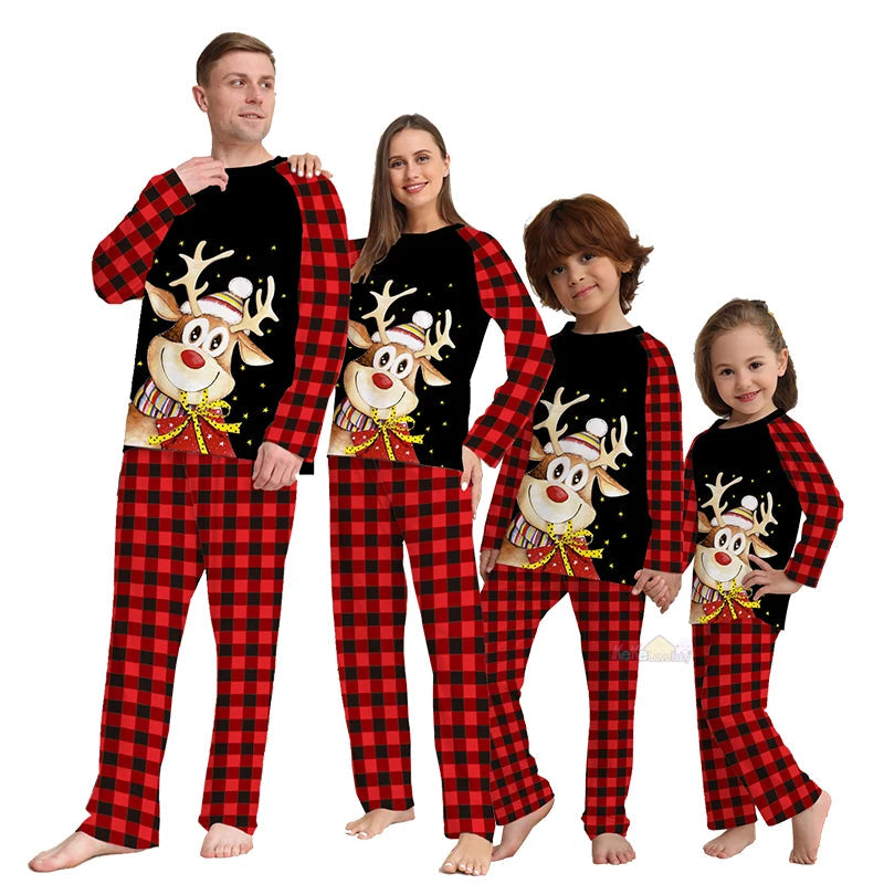 Christmas Family Matching Outfits Father Mother Daughter Son Pajamas Sets Xmas Mommy And Kids Sleepwear Clothes Deer Tops+Pants Good Vibrations