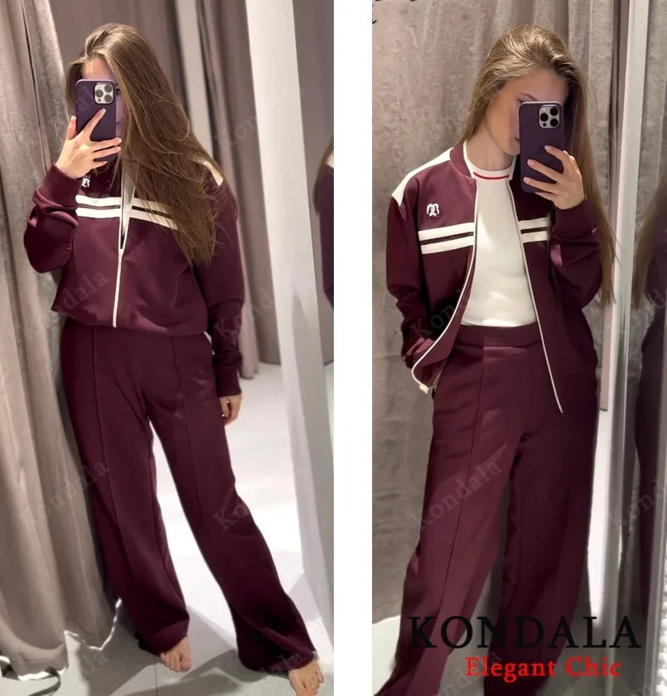 Women Fall Vintage Jacket Set O-Neck Zipper Jacket Elastic Waist Pant 2025 Spring Autumn Fashion High Street Casual Female Set Good Vibrations