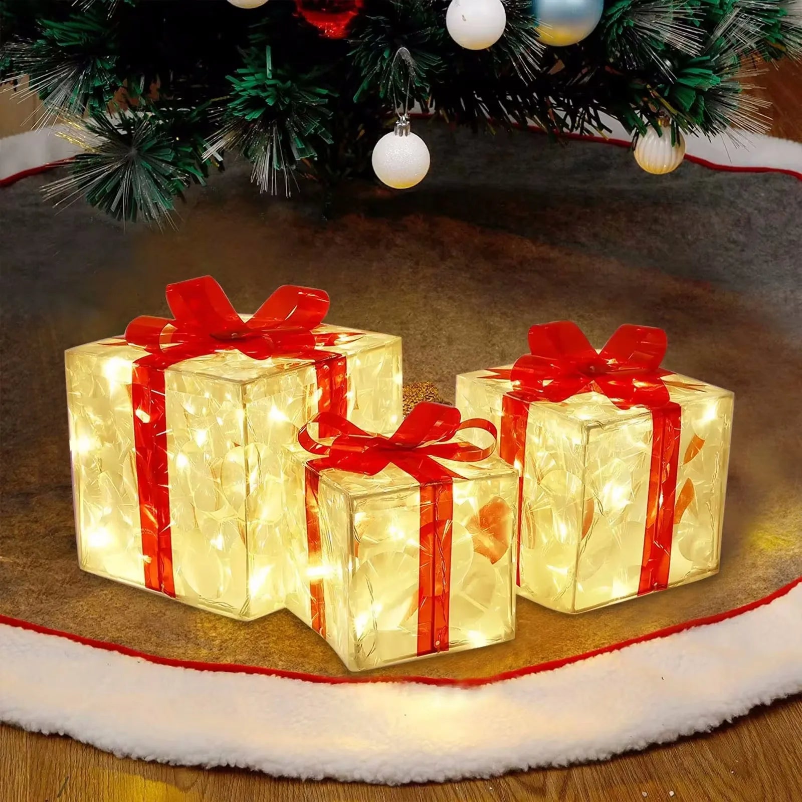 Christmas Glowing Gifts Box Decoration Ornament With Bow Lighting Box Outdoor Light Lighting Xmas New Year 2024 Home Yard Decor Good Vibrations
