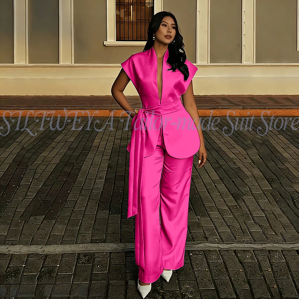 Modern Women Suits For Wedding Business Fashion 2 Pieces Sets Elegant Women's Sets Outfits Short Sleeves Jacket Pants Customized Good Vibrations