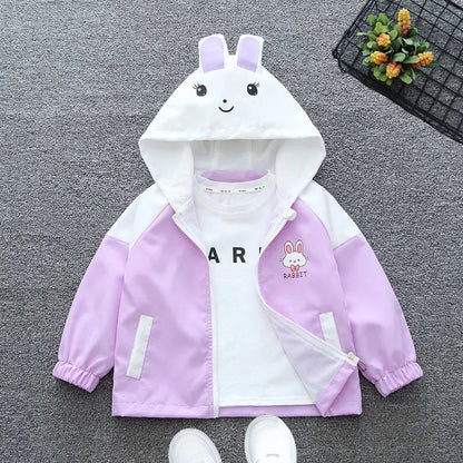 Strawberry Rabbit Baby Girls Jacket Cute Cartoon Windproof Outerwear Hooded Zipper Girls Coat 1 2 3 4 5 6 Years New Kids Clothes Good Vibrations