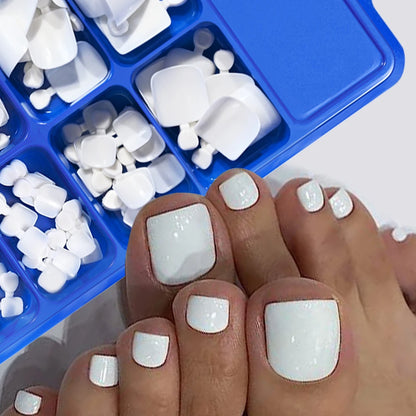 100pcs Fake Toenail Natural White Press On Toe Foot Full Cover Square Nails Art Tips Artificial Acrylic False Nail Manicure Tool Good Vibrations