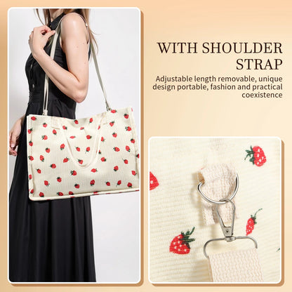 Tote Bag Cute Strawberry Patched Purse for Women Fabric Large Capacity Tote Purse Enduring Tote Bag with Adjustable Shoulder Good Vibrations