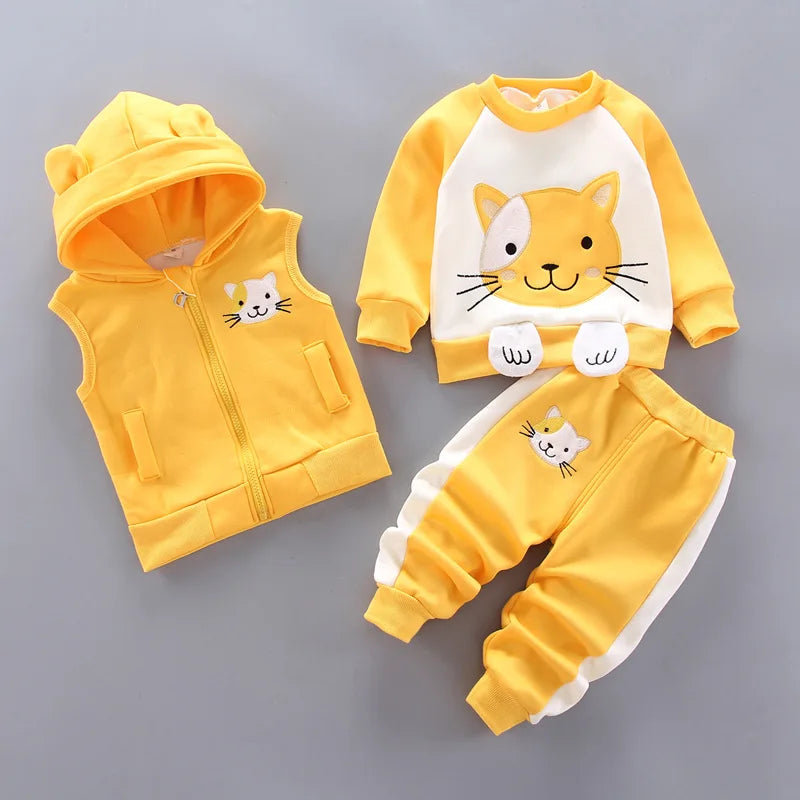 Baby Boys And Girls Clothing Set Tricken Fleece Children Hooded Outerwear Tops Pants 3PCS Outfits Kids Toddler Warm Costume Suit Good Vibrations
