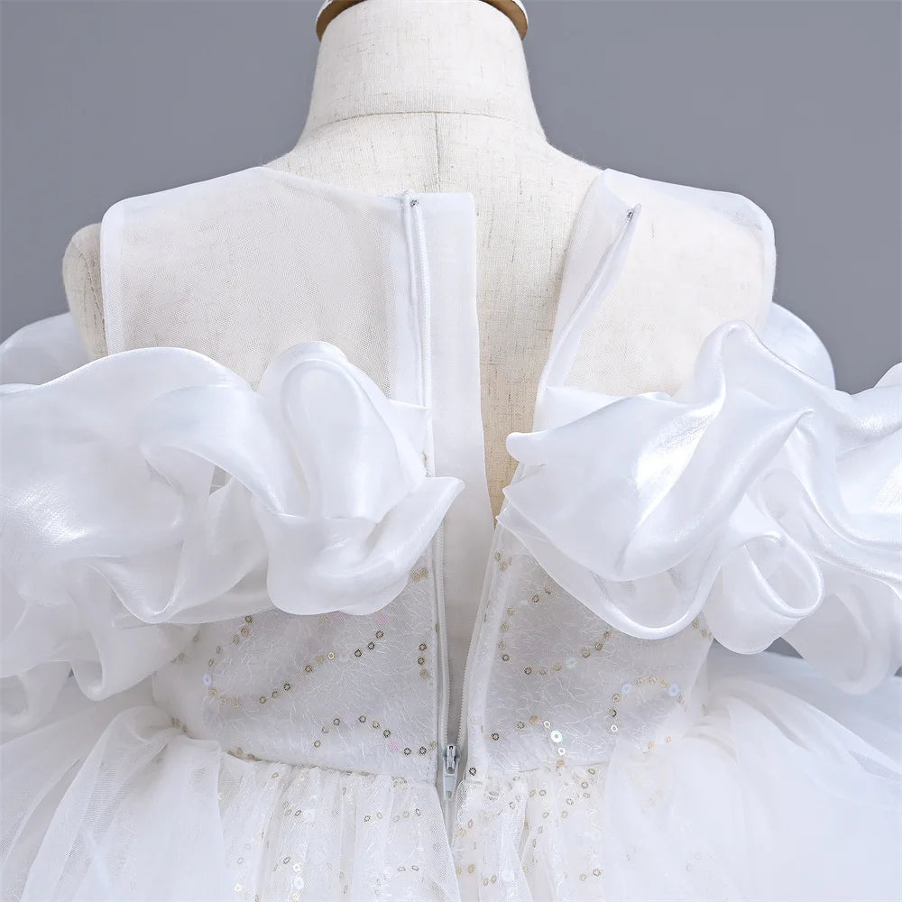 New Girl's Wedding Evening Dress Petal Sequin Mesh Sleeveless Dress Birthday Party School Graduation Party Dress Good Vibrations