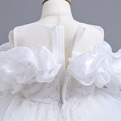 New Girl's Wedding Evening Dress Petal Sequin Mesh Sleeveless Dress Birthday Party School Graduation Party Dress Good Vibrations