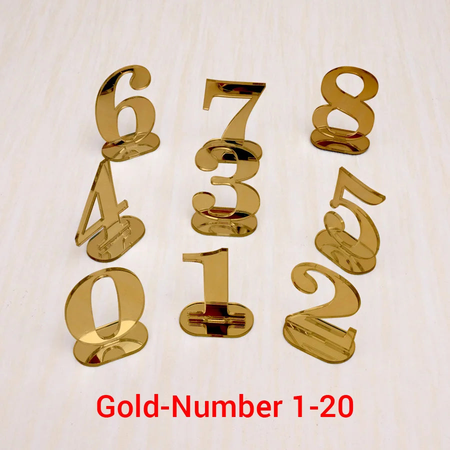 Numbers 1-10/1-20 Base Set Mirror Table Numbers Wedding Birthday Party Table Card Baby Shower Wedding Decoration Number Holder Good Vibrations