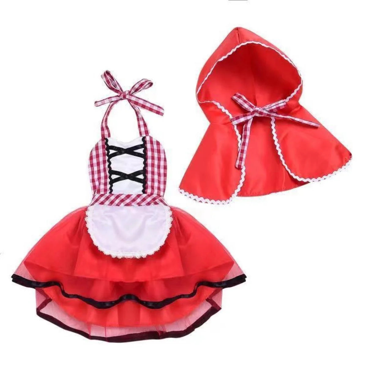 Cute Toddler Little Red Riding Hood Costume with Cape Halloween Princess Dress Up Outfit Toddler Girl Clothes Good Vibrations