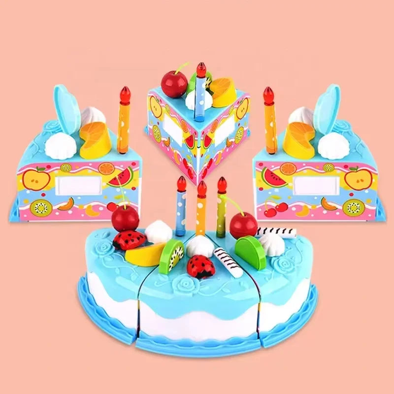 Kids Toy Simulation DIY Birthday Cake Model Kitchen Pretend Play House Cutting Fruit Food Toy for Toddler Children Gift Boy Girl Good Vibrations